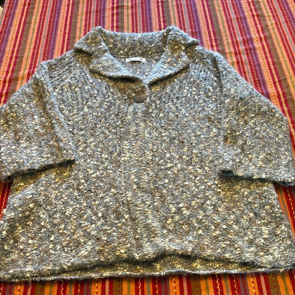 Susan Bristol Cardigan Sweater Women’s Tan Alpaca Mohair 3/4 Sleeve size medium